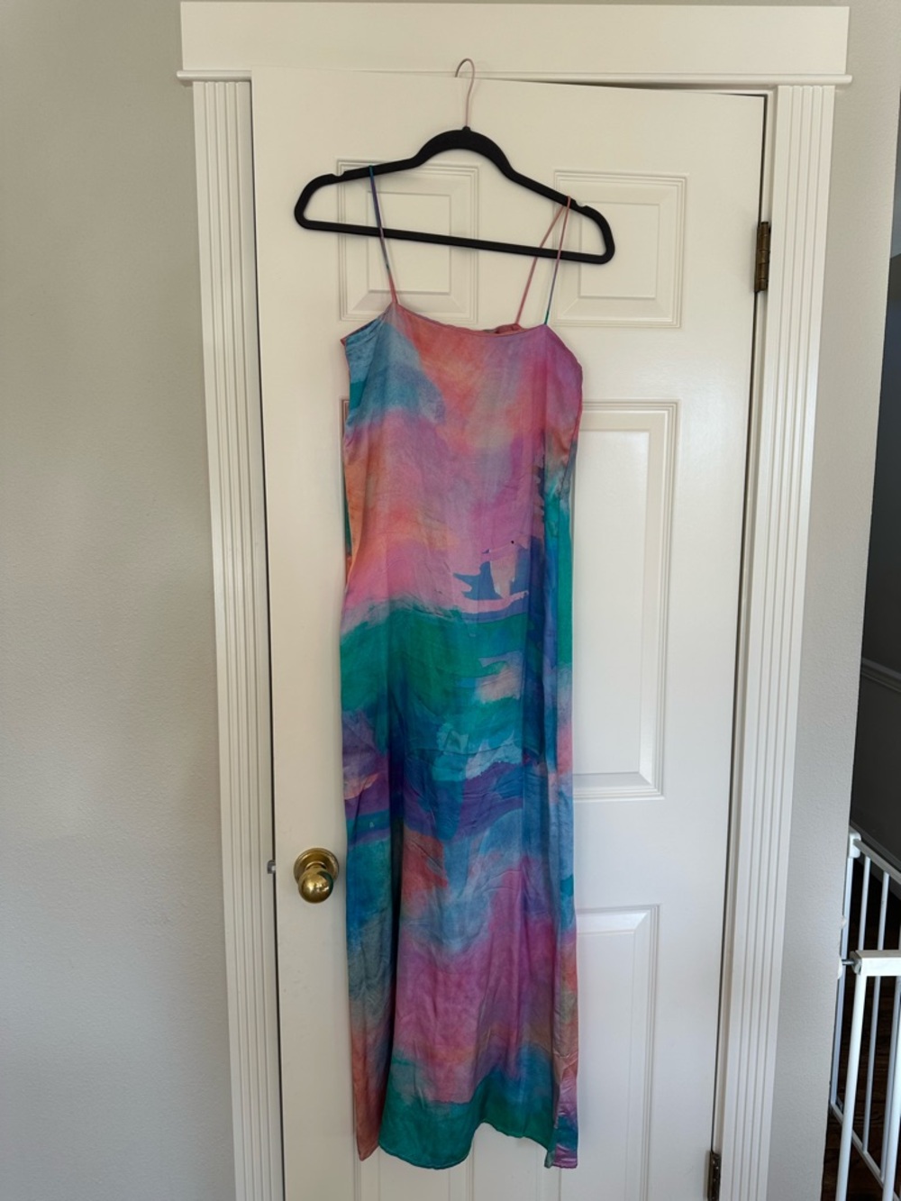 Yellow the Label Watercolor Maxi Slip Dress - Pink Teal Purple